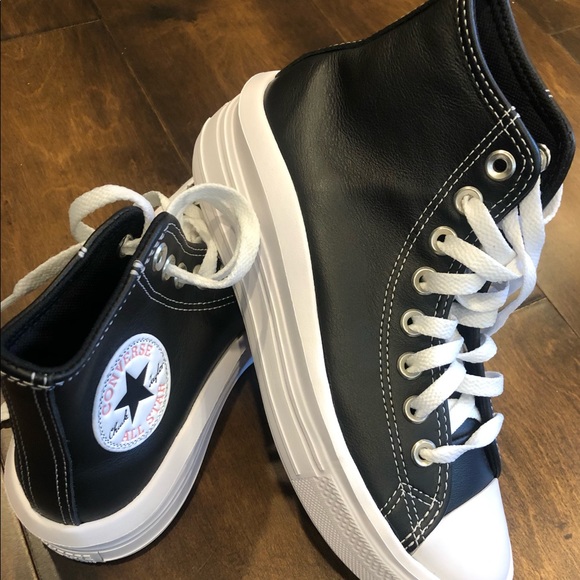 CONVERSE CHUCK TAYLOR MOVE PLATFORM HIGH TOP BLACK leather NEW - Picture 8 of 16